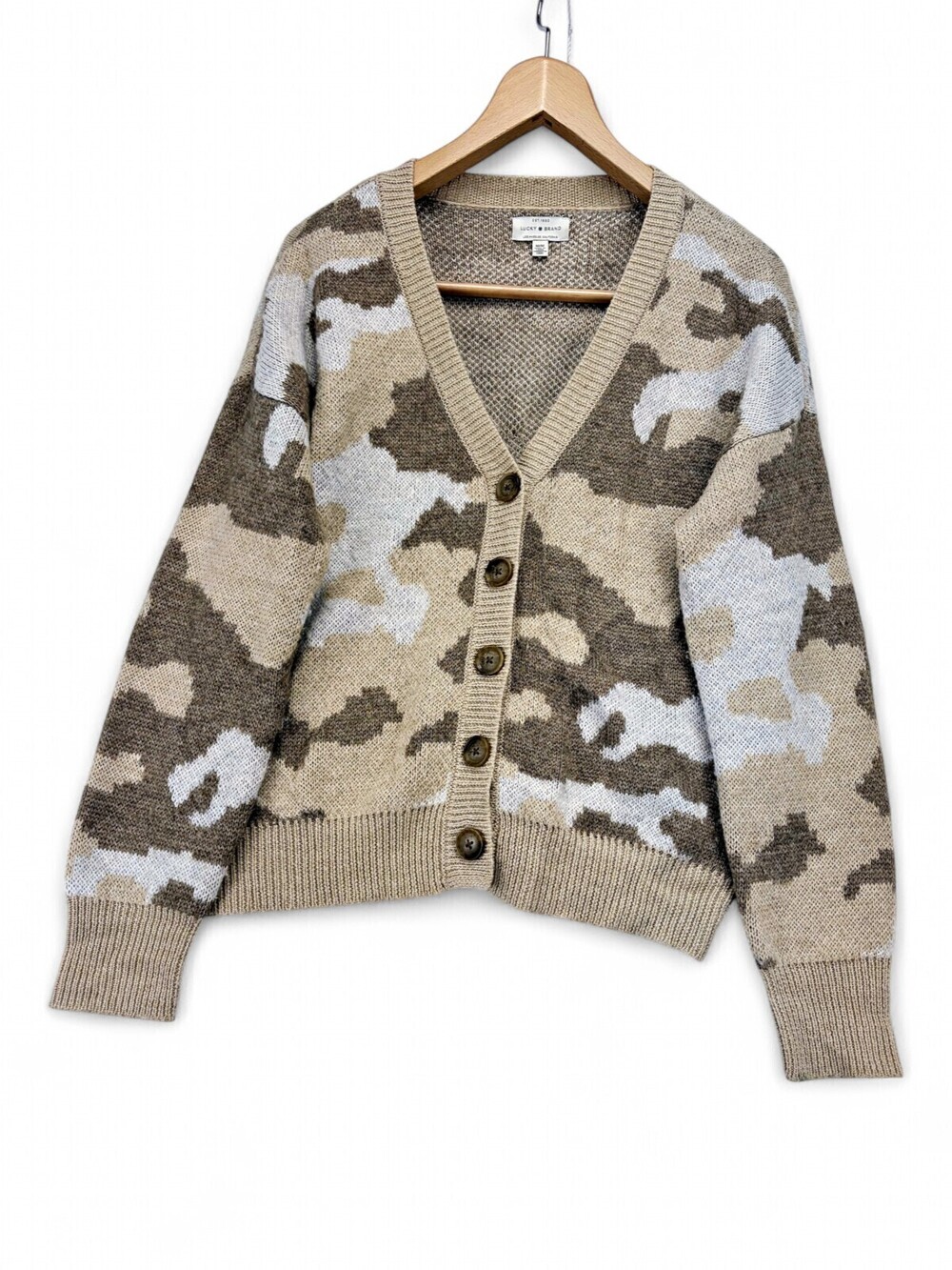 Lucky Brand Women's Camo V-Neck Button Cardigan M
